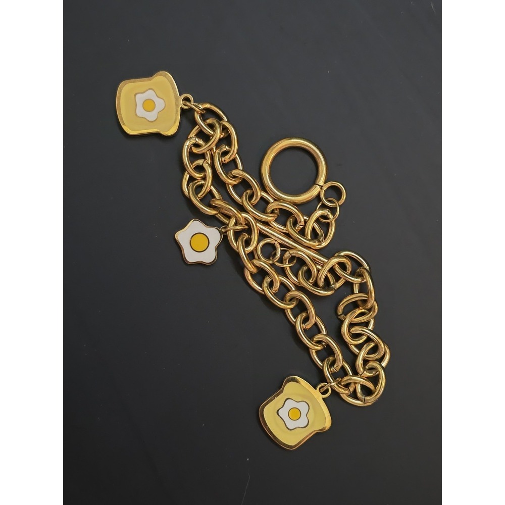 Egg & Toast Toggle Lock Gold Plated Stainless Steel Bracelet Size 7.5"